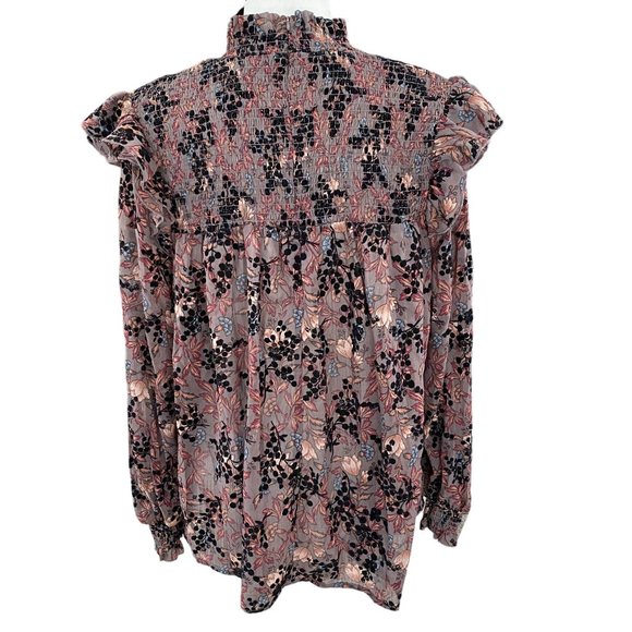 Knox Rose Floral Velvet Burnout Shirt Smocked Victorian Dark Fairy Whimsigoth-XL - Picture 12 of 16